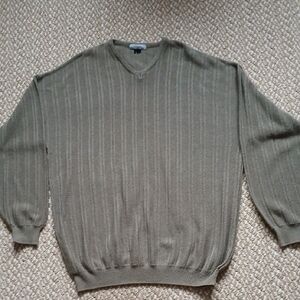Men's V-Neck Sweater in Olive Green